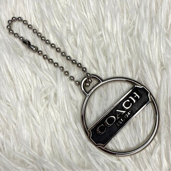 1.5" COACH Round Script Silver Black Nickel Metal Fob Bag Charm Hang tag Hangtag - Picture 1 of 2